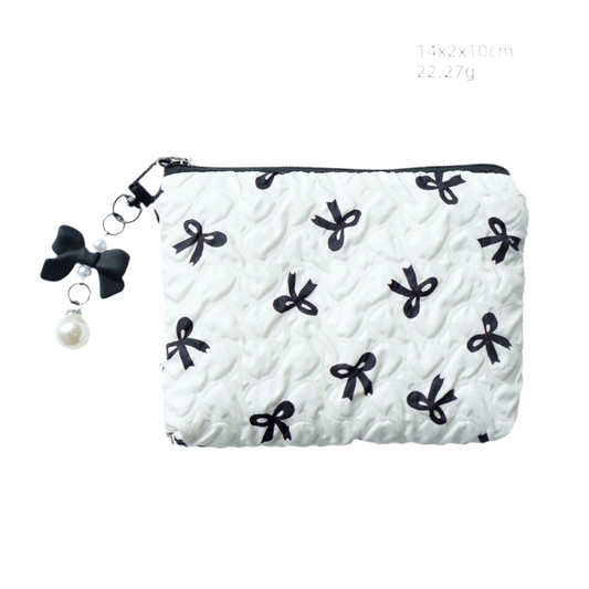 Cute Bow Knot Polyester Pearls Square Makeup Bags & Storage